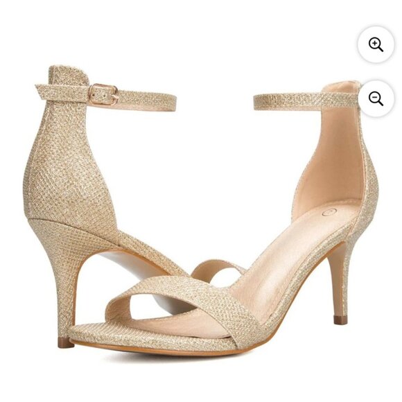 GOLD GLITTER ANKLE STRAP HEELS - Picture 1 of 9
